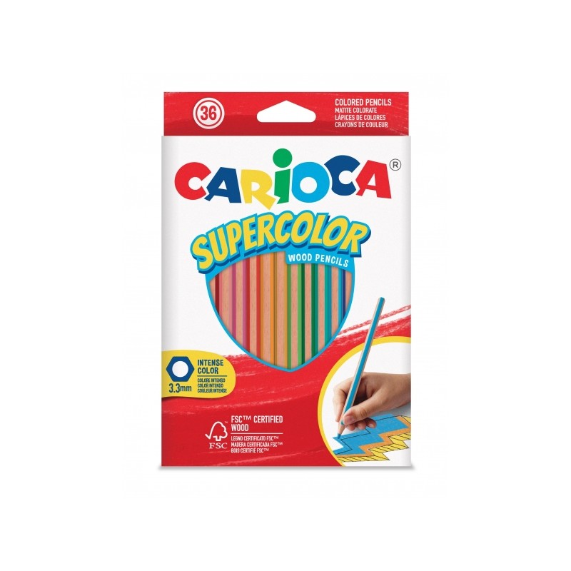 Carioca Supercolor Confezione da 36 matite colorate - Corpo esagonale in legno - Colori intensi e alta opacità - Mina d