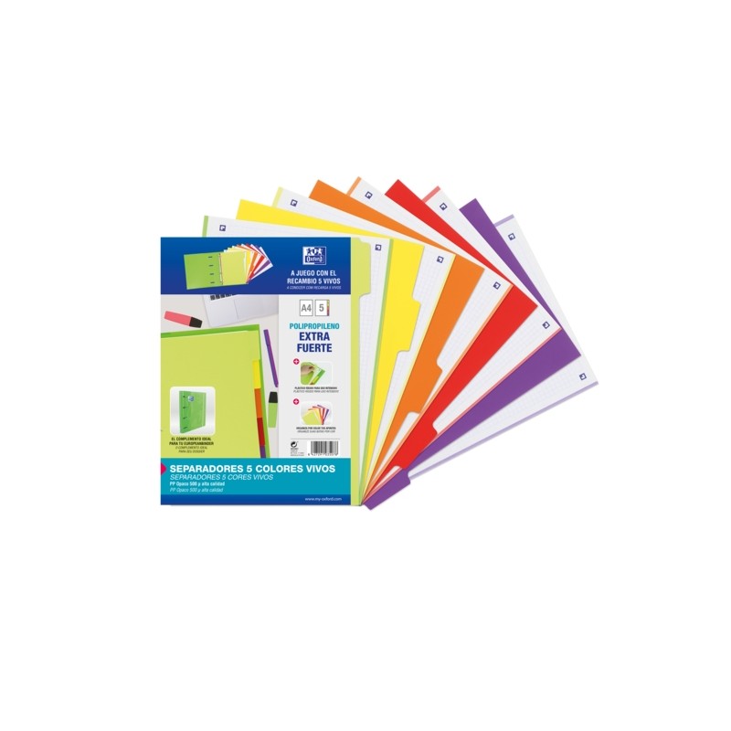 Divisori Oxford Strongline A4 a 5 posizioni - 4 fori - Plastica opaca - 500 micron - Colori assortiti