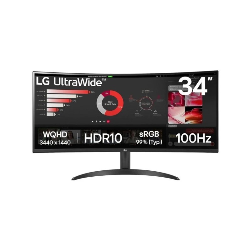 Monitor LG Ultrawide 34 LED curvo VA WQHD 100Hz HDR10 FreeSync - Risposta 5ms - Angolo di visione 178° - 21:9 - HDMI. D