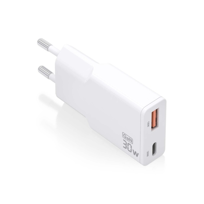 Caricabatterie Aisens Ultra Slim GaN 30W - 1xUSB-C PD3.0 QC4.0 - 1xUSB-A QC3.0 - Colore Bianco