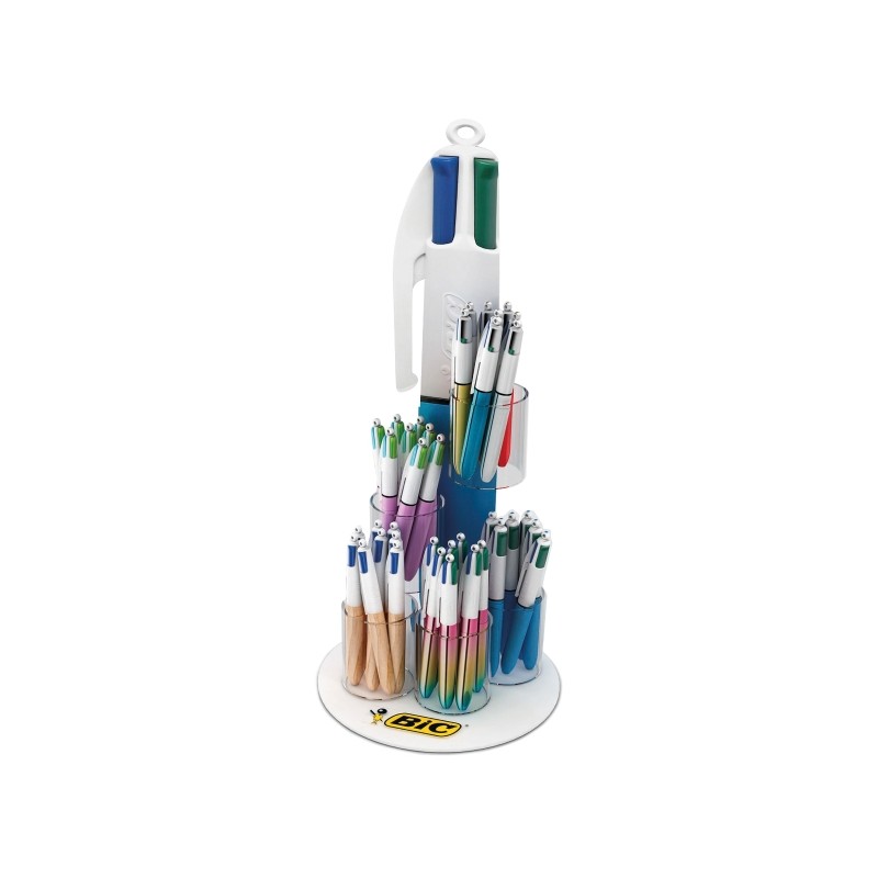 Bic 4 Colori Display di 60 penne a sfera retraibili - Punta media 1.0 mm - Inchiostro a base d'olio - 4 colori - Disegni