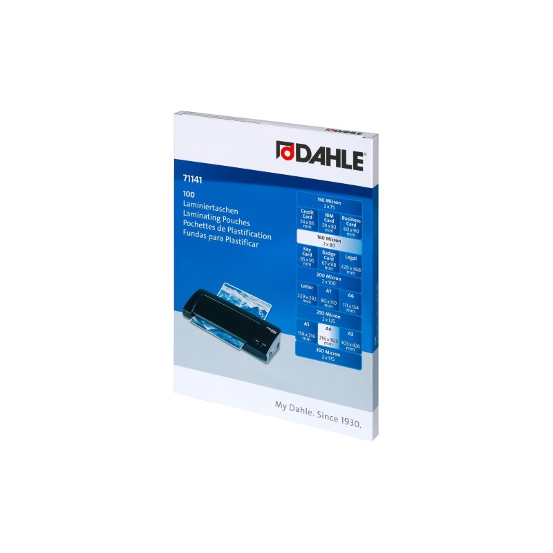 Dahle Confezione da 100 maniche di laminazione lucide A4 - 80 Micron - Alta qualità - Trasparente