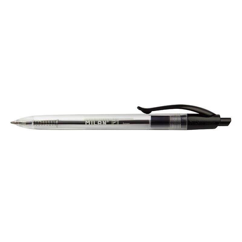 Penna a sfera retrattile Milan P1 - Tonda da 1 mm - Fusto trasparente - Colore nero
