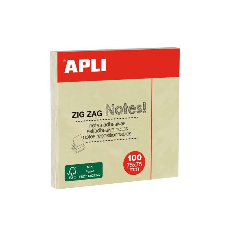 Apli Classic Blocco di 100 note adesive a zig zag 75 x 75 mm - Giallo
