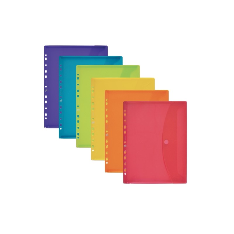 Busta per documenti Oxford A5 a fori multipli - Capacità 25 fogli - Chiusura a velcro - 9 fori - Plastica flessibile tr