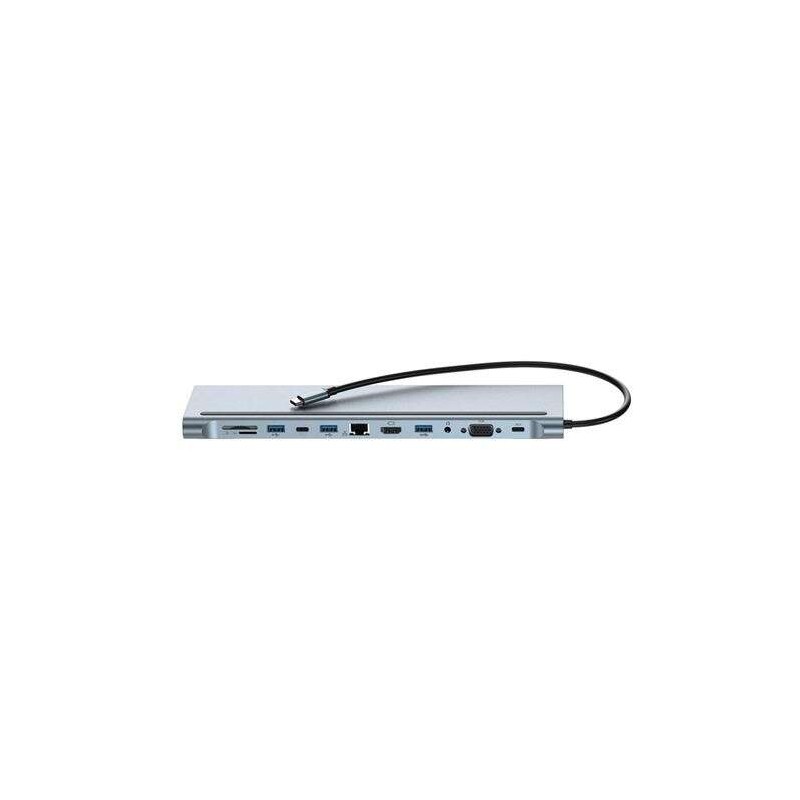 Hub XO 12-in-1 USB-C 3.0 con 2x USB-A 3.0. 2x USB 2.0. 1x HDMI. 1x RJ-45. 1x VGA. 1x USB-C 100W. 1x USB-C dati e ricaric