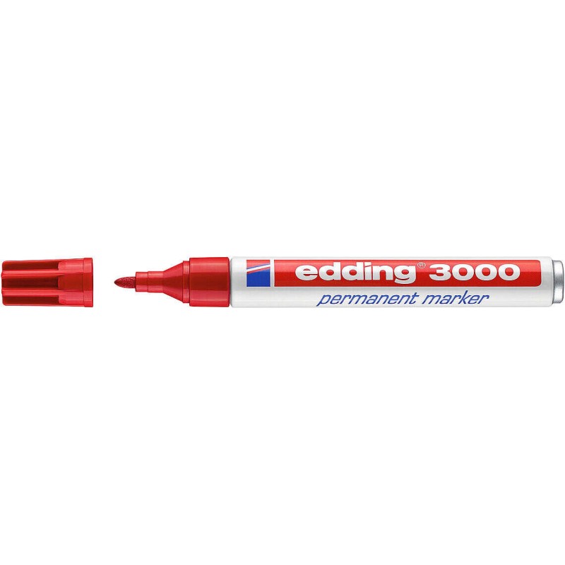 Marcatore permanente Edding 3000 - Rotondo 1.5 mm - Linea da 1.5 a 3 mm - Ricaricabile - Asciugatura rapida - Colore ros