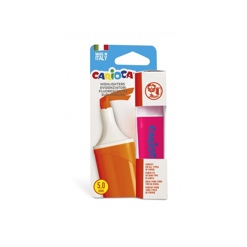 Evidenziatore Carioca Memolight - Punta smussata da 5 mm - Colore lucido e lavabile - Inchiostro a base d'acqua - Colore