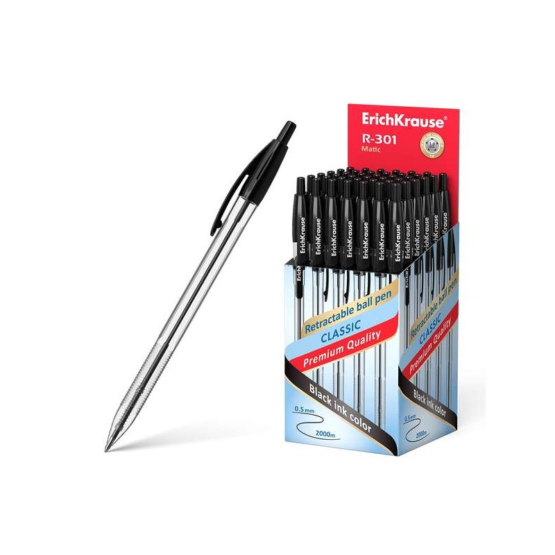 ErichKrause R-301 Matic Penna a sfera retrattile 1.0 mm - Inchiostro ad asciugatura rapida - Fusto trasparente - Colore 