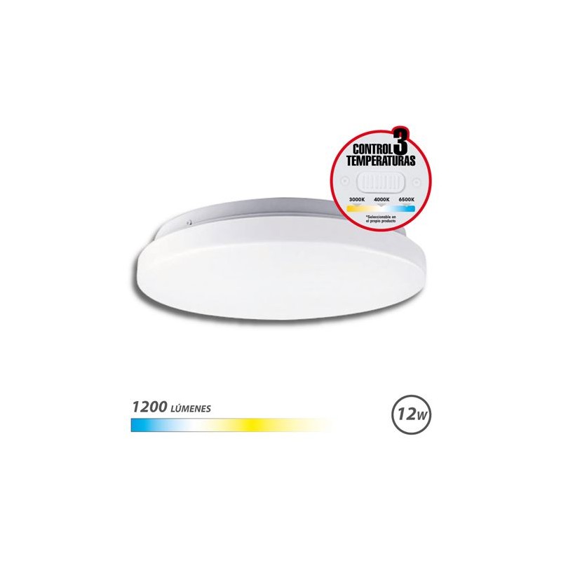 Elbat LED Applique a soffitto rotonde 12W - 1200Lm - Selettore di 3 temperature - Colore bianco