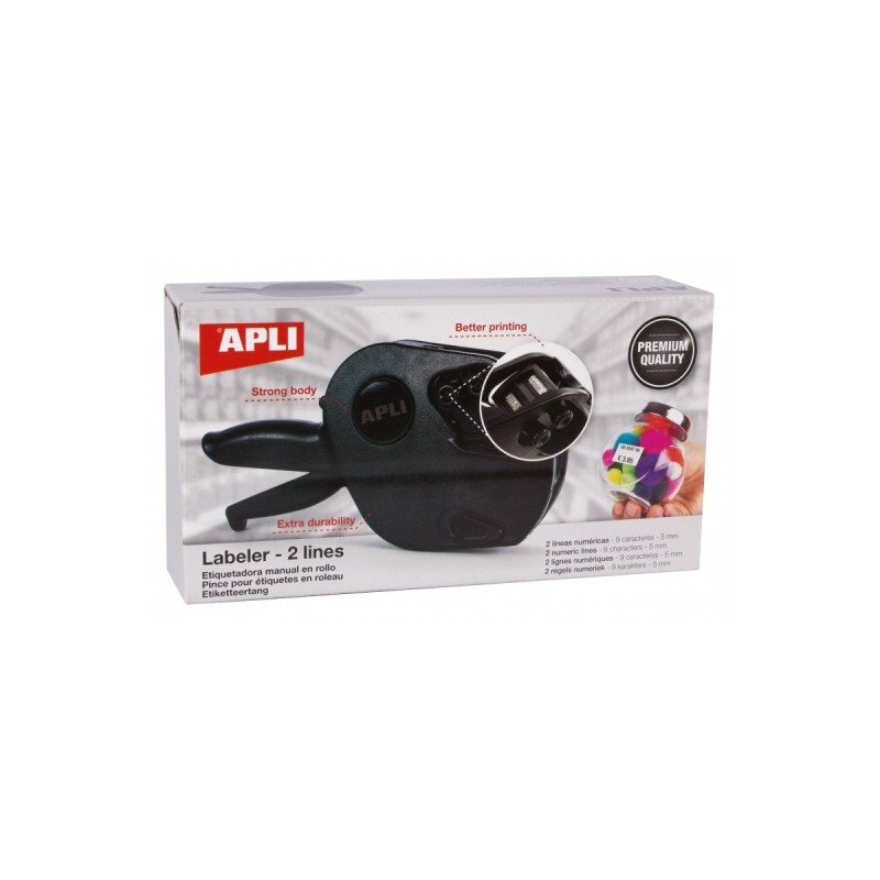 Etichettatrice Apli Premium - 2 righe - 9 caratteri - Facile da usare - Installazione rapida - Cinghia da polso - Includ