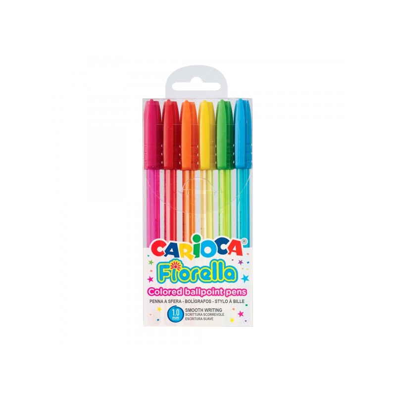 Carioca Fiorella Confezione da 6 penne gel colorate - Punta a sfera 1 mm - Fusto trasparente fluo - Colori assortiti