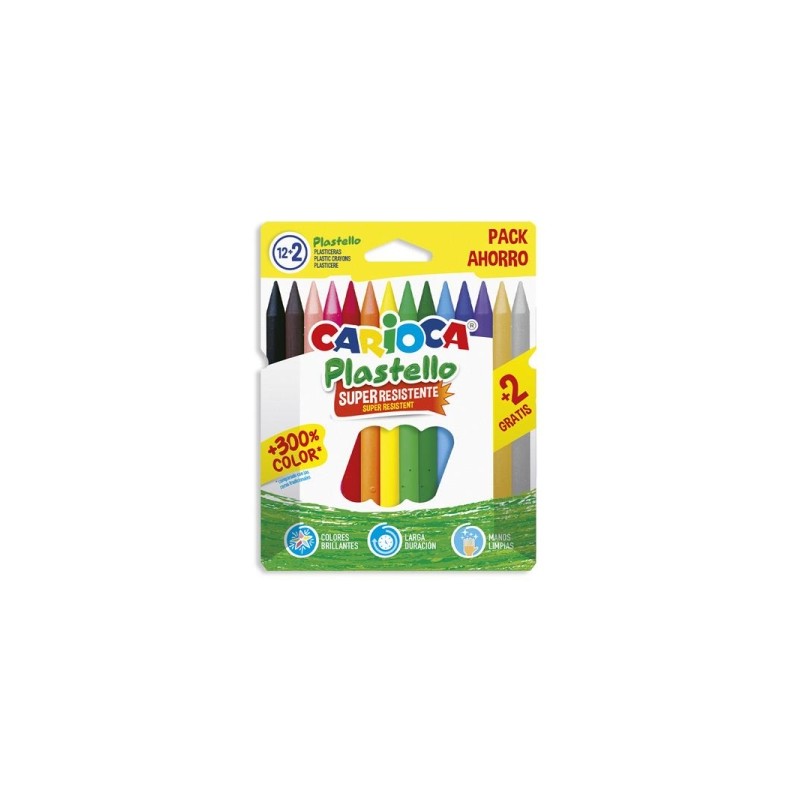 Carioca Plastello Confezione da 12+2 matite di plastica - extra pulite - non sporcano le mani - facili da affilare - col