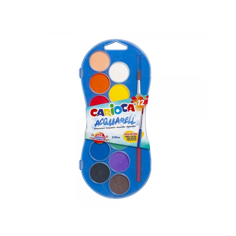 Carioca Acuarell Confezione da 12 pellet di acquerello Ø 30 mm - Luminosi - Facili da miscelare - Colori assortiti
