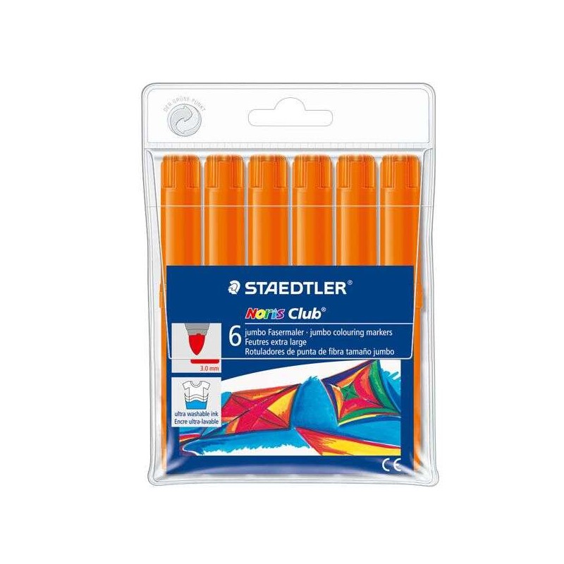 Staedtler Noris Watercolour 340 Confezione da 6 pennarelli grandi - Tratto 3 mm circa - Facilmente lavabile - Inchiostro