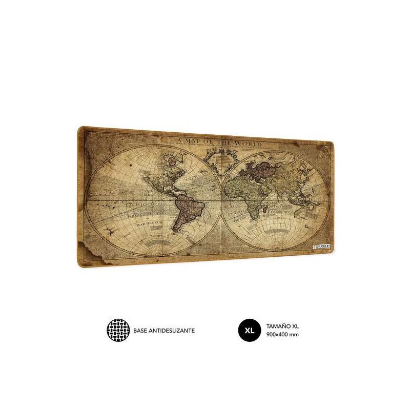 Subblim Tappetino per mouse da scrivania Mappa del mondo vintage - Dimensioni 900x400x3 mm - Spazio per mouse e tastiera