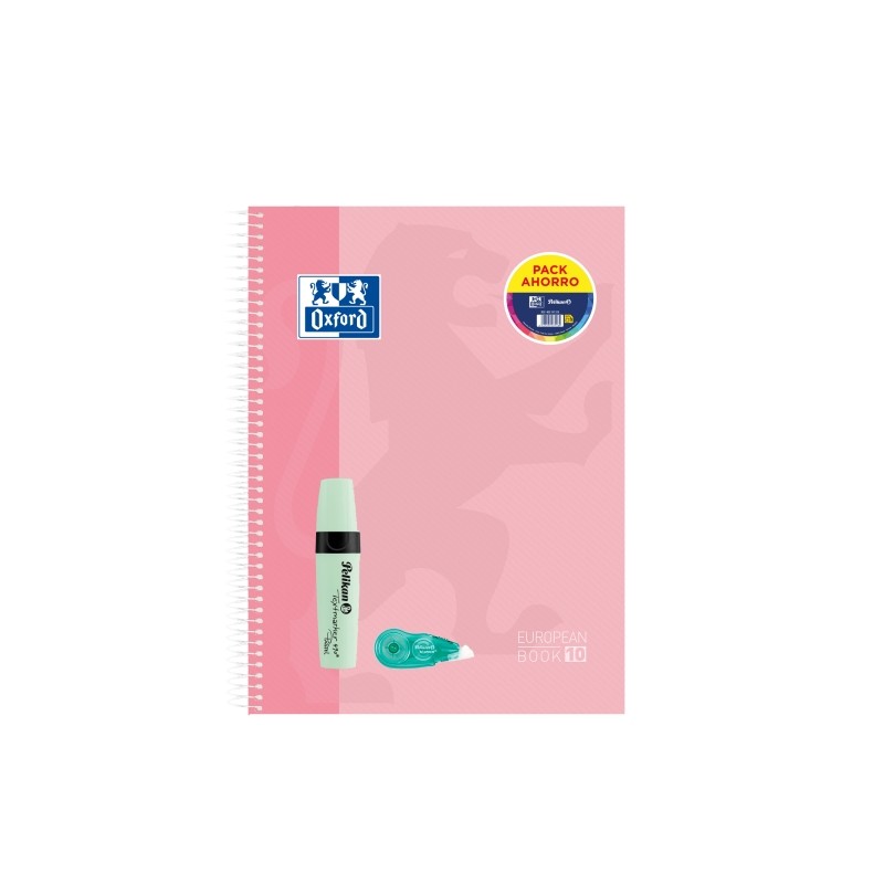 Oxford Europeanbook 10 Touch Notebook A4+ Gridded 5x5mm 150 fogli + Pelikan Texmarker 490 Pastel + Pelikan Fancy Roller 