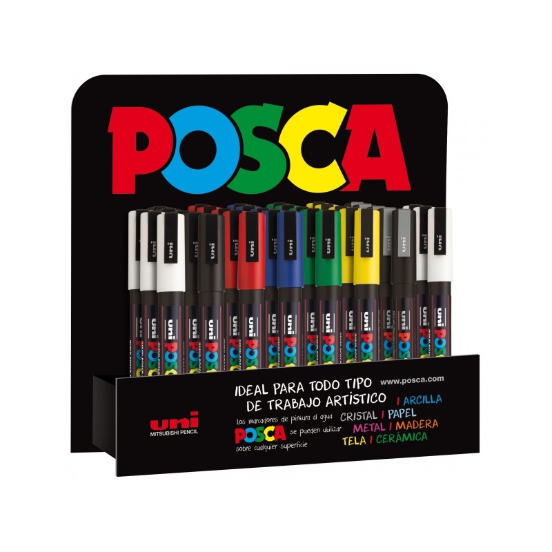 Posca PC3M Display di 36 pennarelli - Punta conica in poliestere 0.9-1.3 mm - Inchiostro a base d'acqua - Resistente all