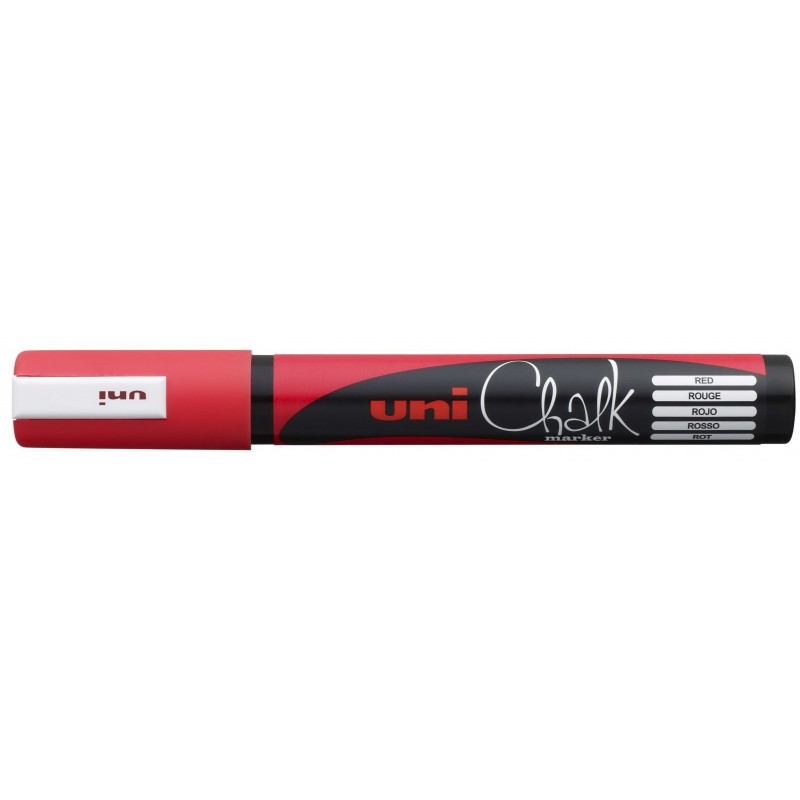 Marcatore a gesso liquido Uni-ball PWE-5M - Punta conica 1.8-2.5 mm - Cancellabile - Resistente alla pioggia - Colore ro
