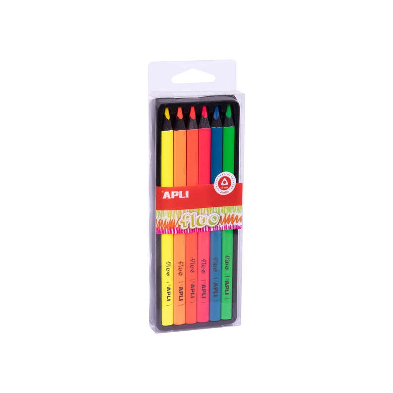Matite Apli Fluo Jumbo - 5mm - Scatola individuale con 6 colori assortiti - Legno triangolare per una migliore impugnatu
