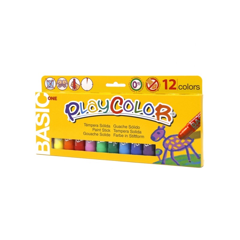 PlayColor Basic Confezione da 12 tempere solide - Non si sgualcisce la carta - Non serve acqua - Appositamente per uso s