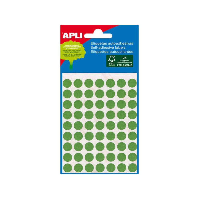 Apli Minibag di 288 etichette rotonde Ø 8 mm - 3 fogli per 96 etichette - Adesivo permanente - Colore verde