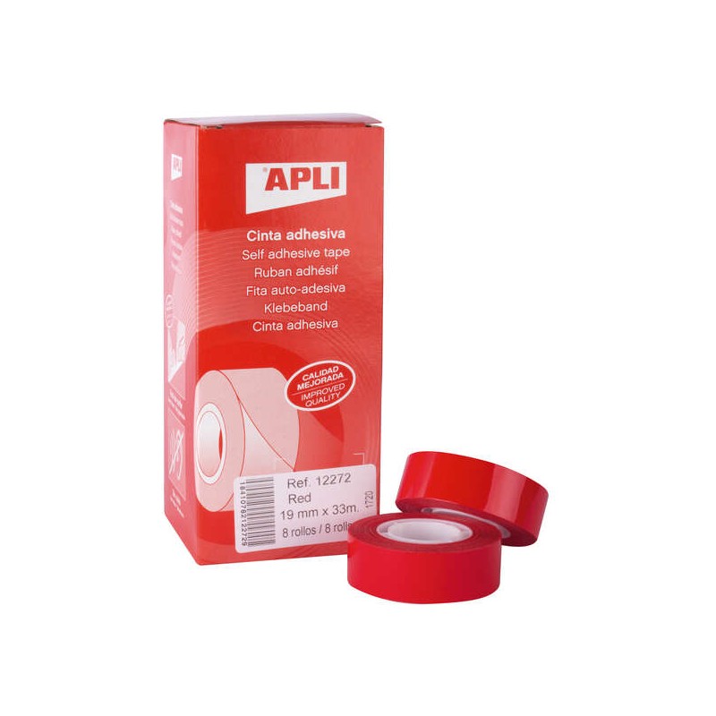 Nastro adesivo Apli rosso 19 mm x 33 m - Resistente agli strappi - Facile da tagliare - Ideale per l'artigianato e l'imb