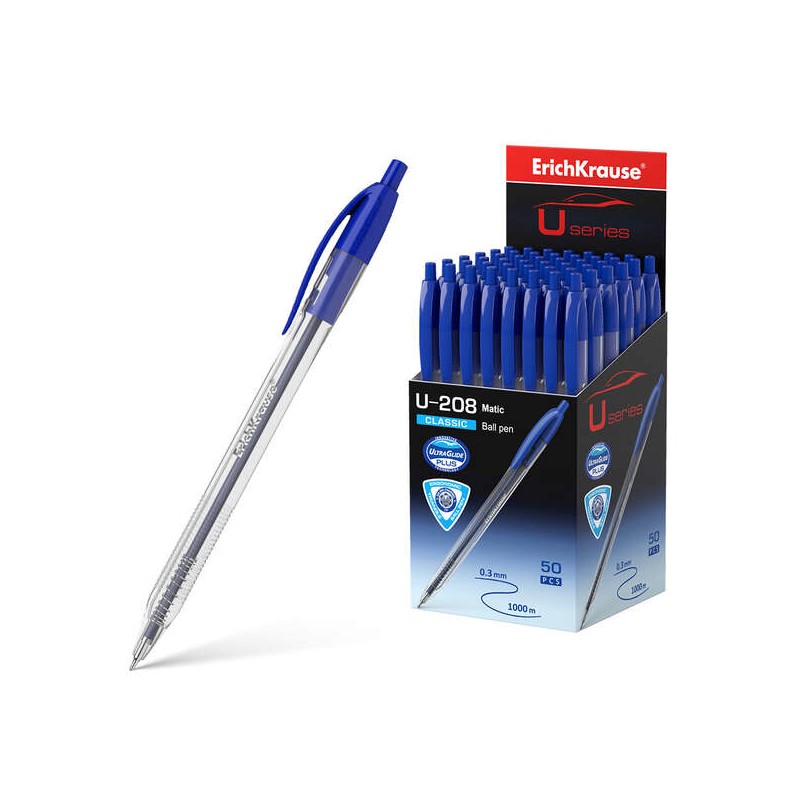Penna a sfera automatica Erichkrause U-208 Classic Matic - Tecnologia Ultra Glide - Fusto trasparente con impugnatura - 