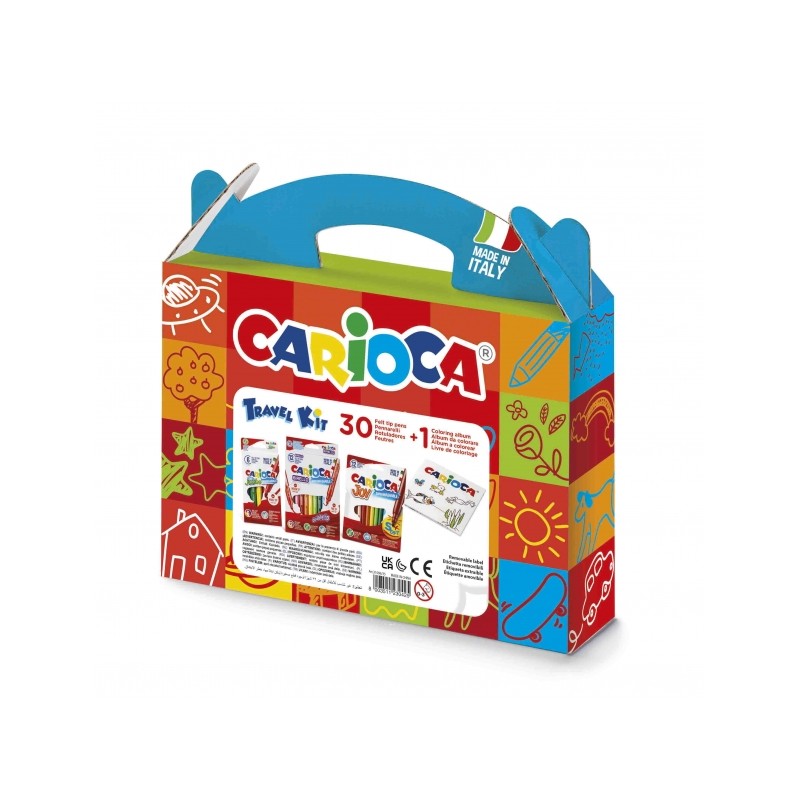 Kit custodia in plastica da viaggio Carioca - 6 matite maxi - 12 matite a punta fine - 12 matite a doppia punta - 1 albu