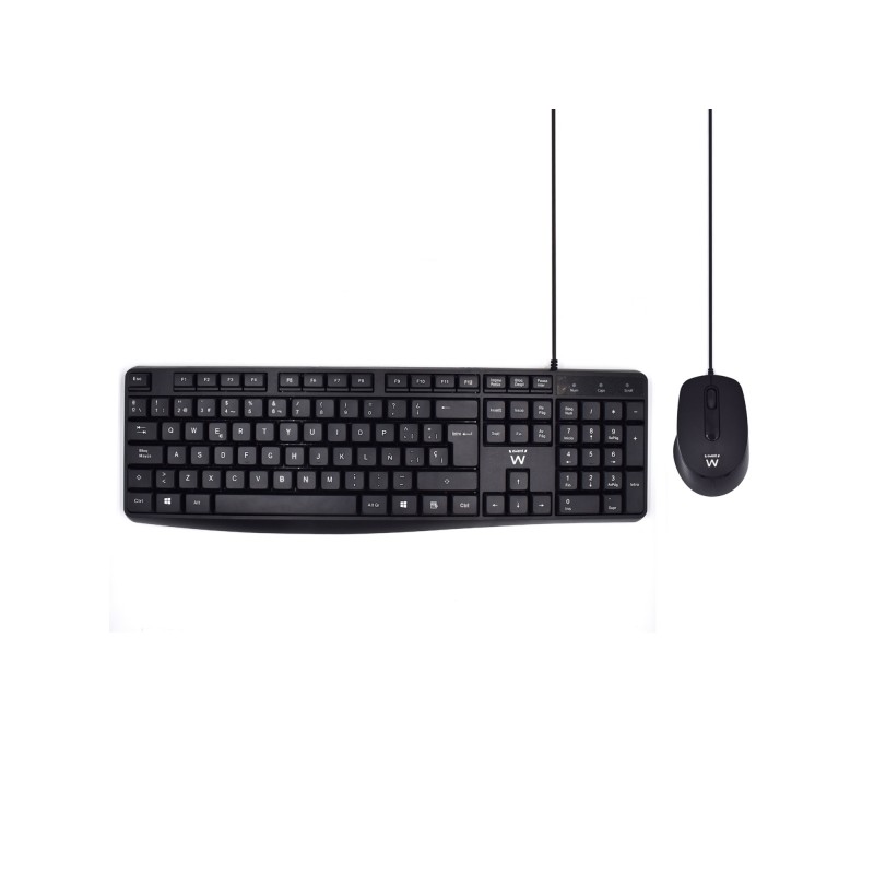 Pacchetto cavi Ewent KB+Mouse - Tastiera da ufficio - Cavo USB-A da 1.35 m - Mouse da ufficio - 1000dpi - Cavo USB-A da 