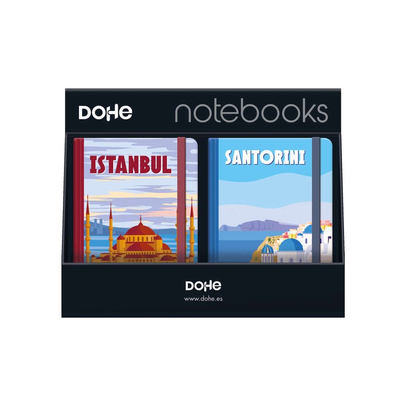 Espositore Dohe con 12 quaderni A5 - 12x17 cm - Include quaderni di Santorini. Montecarlo. Italia e Istanbul - Ideale pe