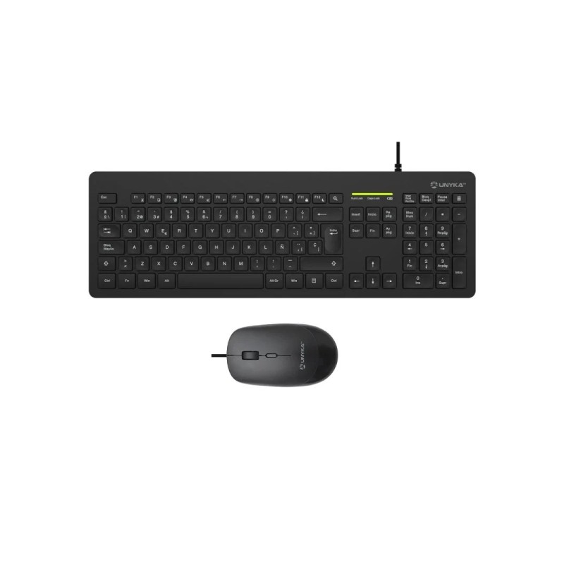 Unykach MK211 Pro Slim Keyboard Pack 108 Tastiera a membrana + Mouse 2400dpi. 3 pulsanti. uso ambidestro - nero