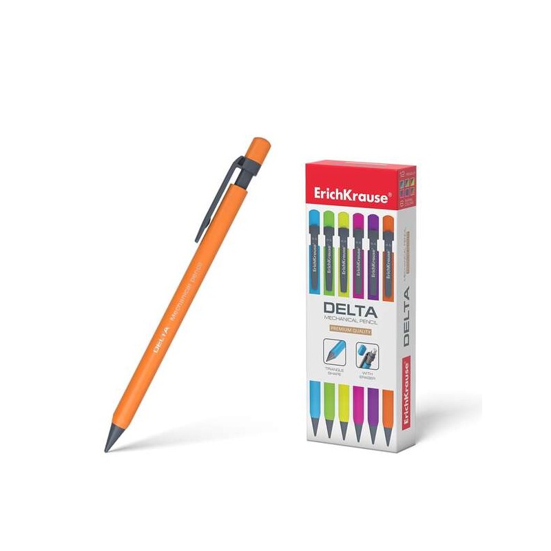 Matita meccanica Erichkrause Delta 0.5 mm HB - Per mina da 0.5 mm - Gomma triangolare ergonomica - Forma triangolare erg