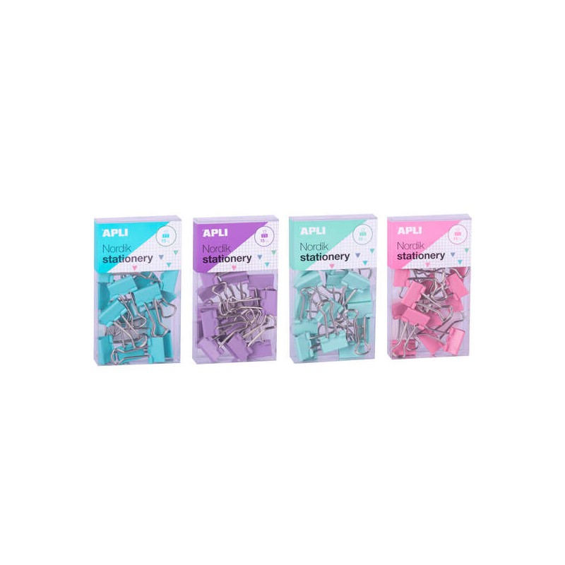 Apli Clip a lama incernierata 19 mm - Clip in acciaio temperato in colori pastello - Impugnature in nichel - 15 clip per