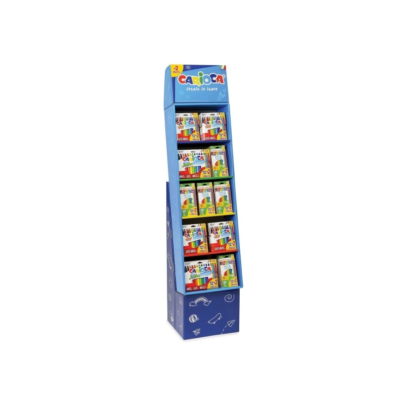 Espositore da terra Carioca 12+2 Include 48 confezioni di pennarelli Joy 12+2. 24 confezioni di pennarelli Jumbo 12+2. 9
