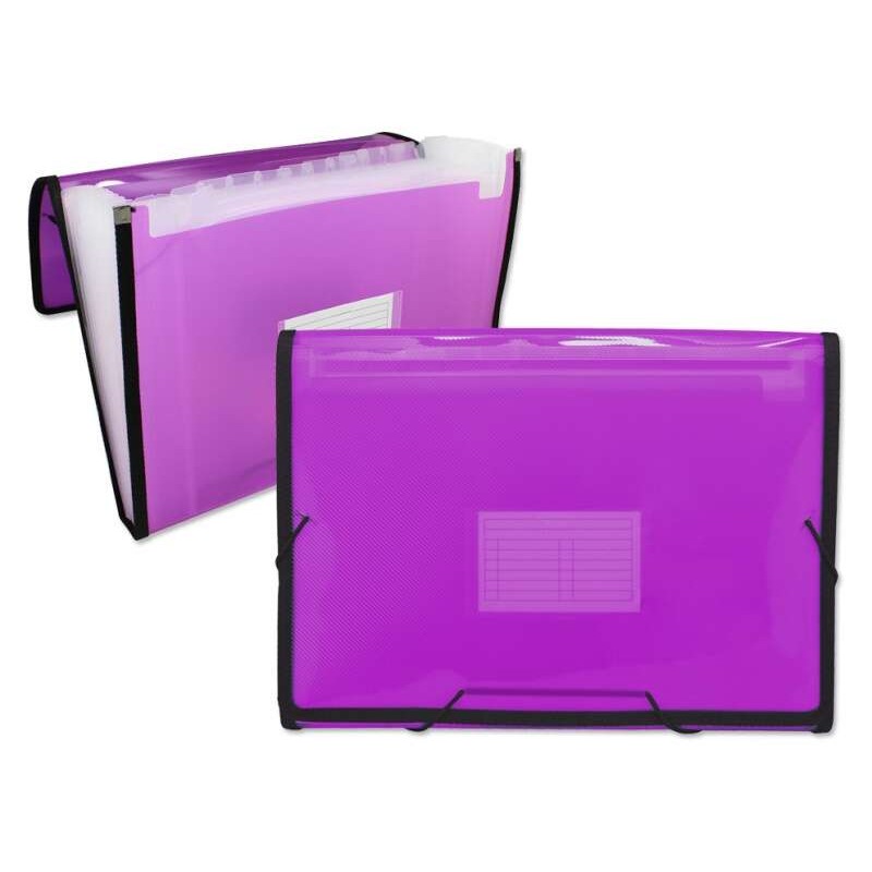 Ingraf Folder Telaio Cartella a soffietto 13 Formato A4 - Polipropilene traslucido - Gomma e lembi - Colore rosa