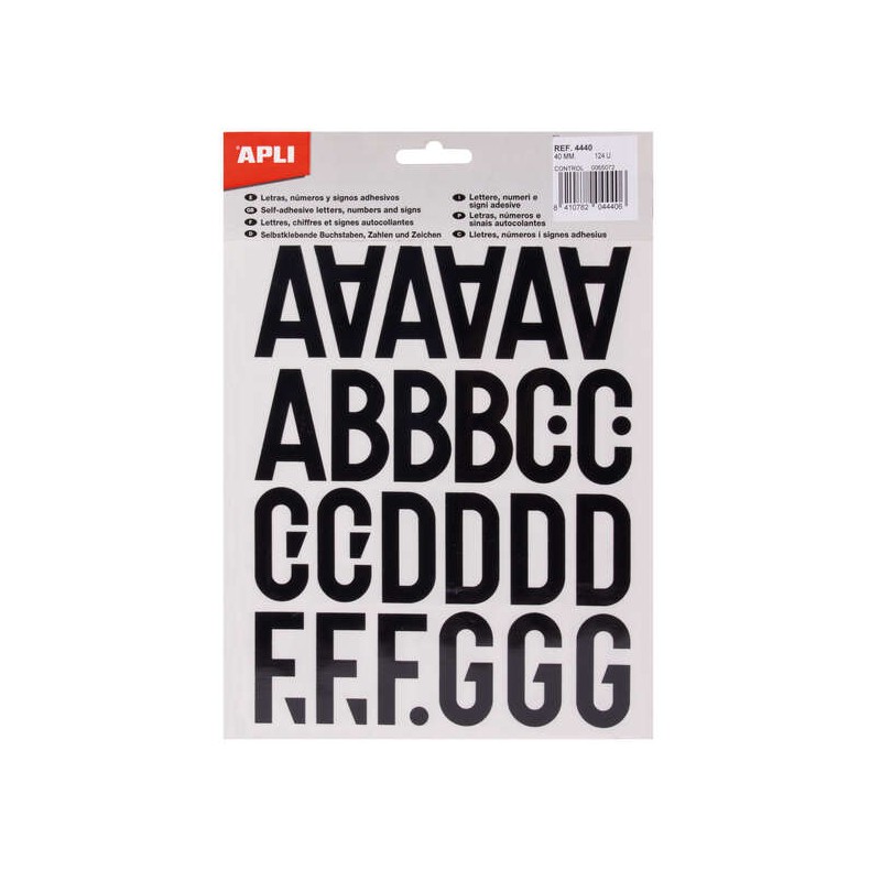 Adesivi Apli Stick Letters Uppercase - Altezza 40 mm - Confezione da 5 fogli - Nero - Facile identificazione e segnalazi