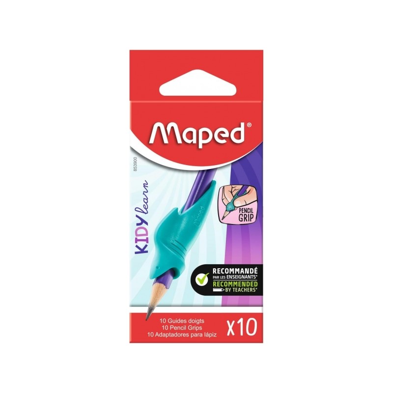 Maped Kidy Lern Confezione da 10 guide per matite con le dita - Modello squalo - Guida rimovibile - Adatta alla maggior 