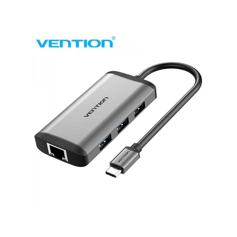 Vention Docking Station 6 in 1 da USB-C a HDMI 4K/3xUSB3.0/RJ45/PD87W - 0.15 m - Colore grigio