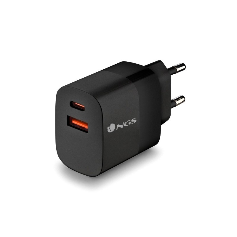 NGS Bud 45W Caricatore da parete universale GaN 45W ultraveloce - 1x USB-C PD e PPS. 1x USB-A QC 3.0 - Nero