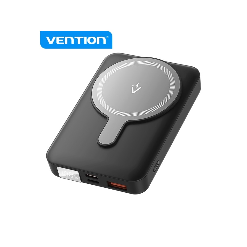 Vention Wireless Magnetic Powerbank 10000 mAh - Display LED - Carica rapida 22.5 W - USB-C/Lightning/USB-A - Colore nero