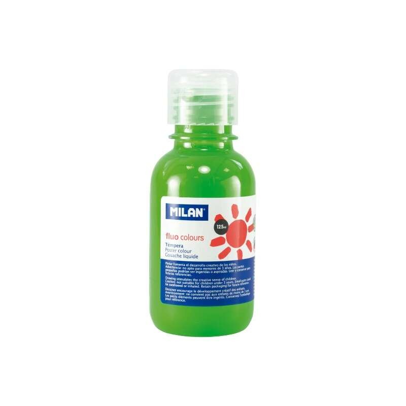Bottiglia di tempera Milano - 125 ml - Tappo dosatore - Asciugatura rapida - Miscelabile - Colore verde fluorescente
