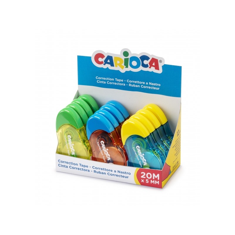 Nastro Carioca Display da 12 Correttori a nastro - 20mx5mm - Coprente - Riscrivibile immediatamente - Ideale per qualsia