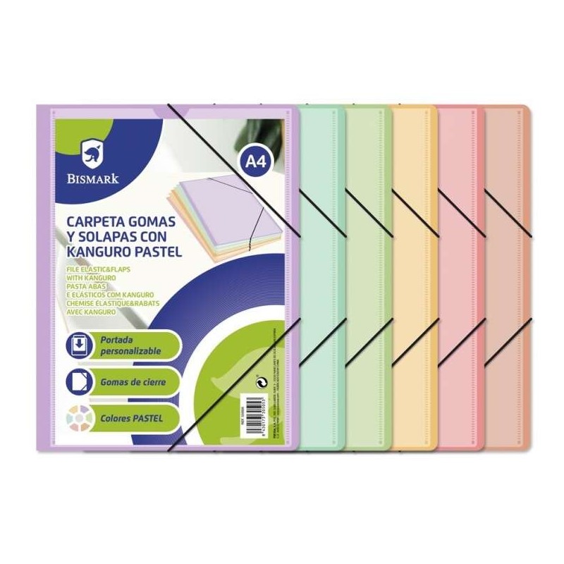 Raccoglitore in gomma Bismark A4 Kanguro con alette - Colori pastello assortiti
