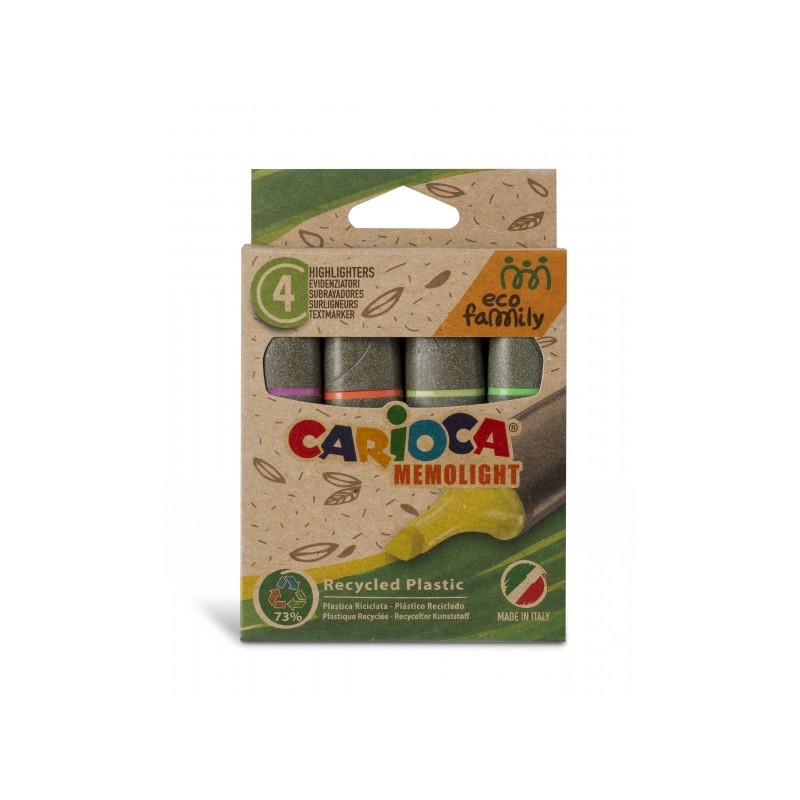 Carioca Eco Family Confezione da 4 sottolineature - Colori vivaci - Inchiostro a base d'acqua - Punta smussata da 5 mm -