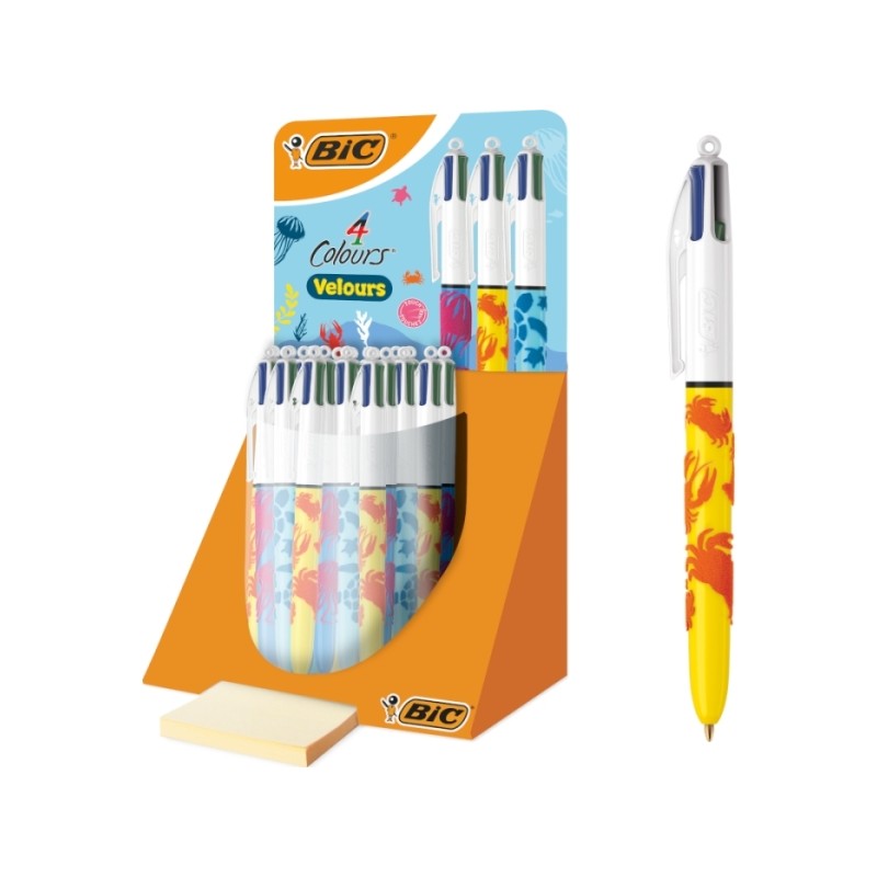 Bic 4 Colours Velours Display da 30 penne a sfera retraibili - Punta media 1.0 mm - Inchiostro a base d'olio - Design ma
