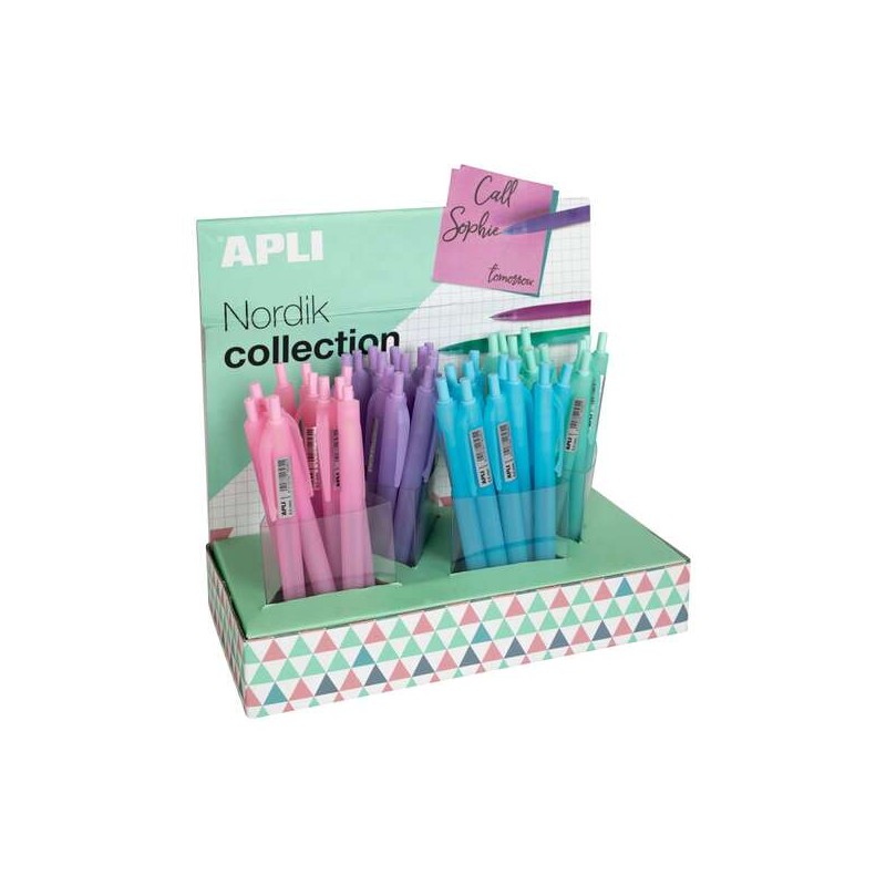 Display Apli Nordik con 48 penne gel - punta da 0.5 mm - inchiostro blu - finitura in silicone - colori assortiti