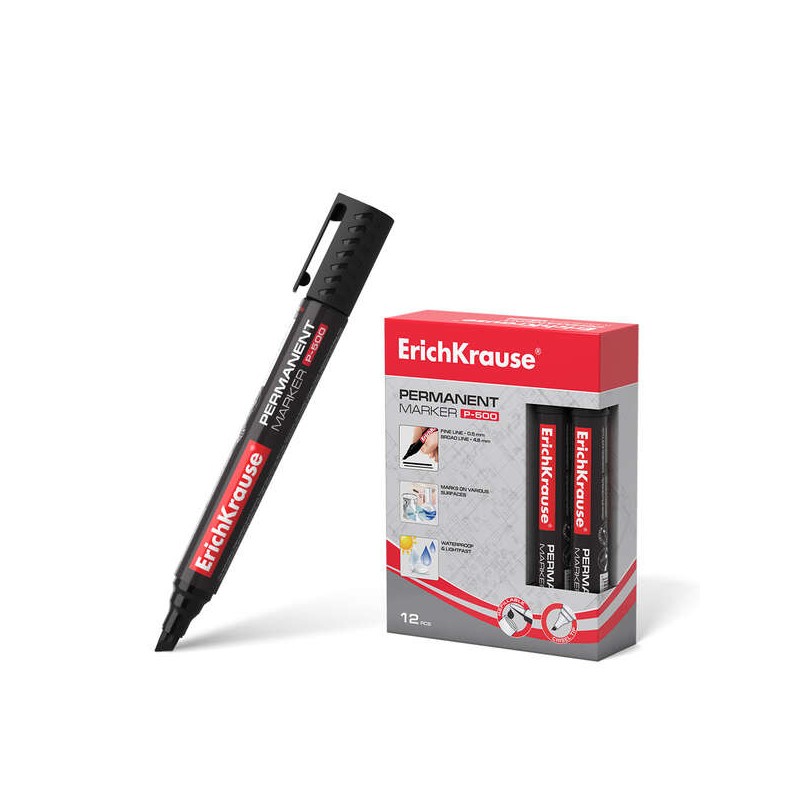 Marcatore permanente Erichkrause P-500 - Punta smussata - Resistente all'acqua e ai raggi UV - Colore nero