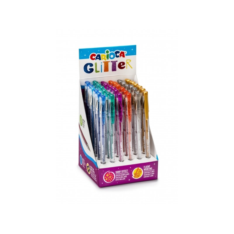 Carioca Glitter Gel Display di 36 penne a sfera - Punta da 1 mm - Inchiostro gel glitterato - per superfici scure - Scri