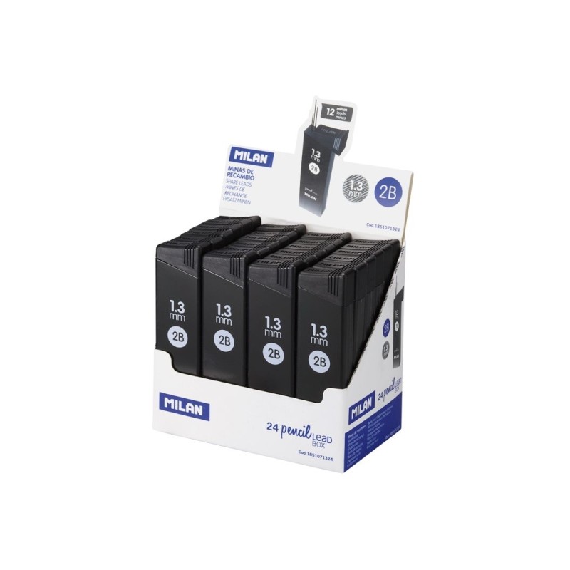 Espositore Milano con 24 scatole da 12 mina di grafite 1.3 mm 2B - Alta resistenza